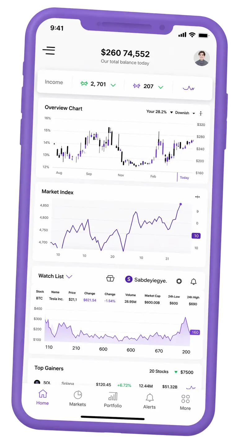 Mobile app showcasing portfolio management